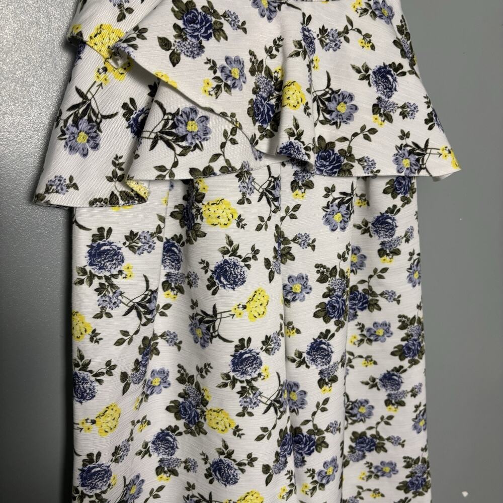 ASOS Women’s Blue Yellow Floral Peplum Wide Leg Jumpsuit Strapless Size 2 White - Picture 3 of 14